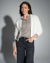 OPUS Damen Strickjacke – Bouclé-Cardigan Aus BCI-Baumwollmix – Regular Passform, Ca. 53 Cm Rückenlänge (Gr. S)