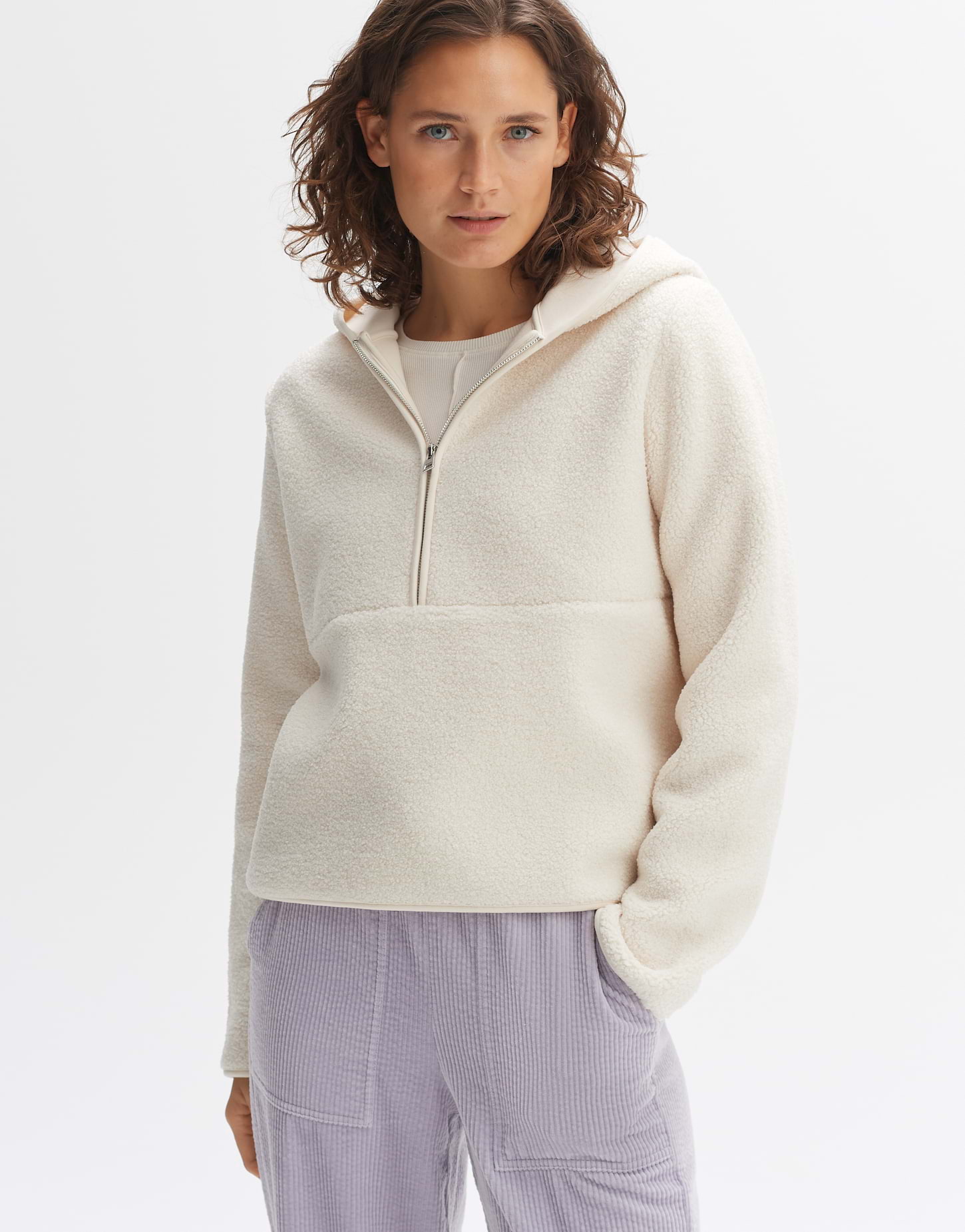 Beige Ring Zip Front High Neck Sweatshirt - Maggi