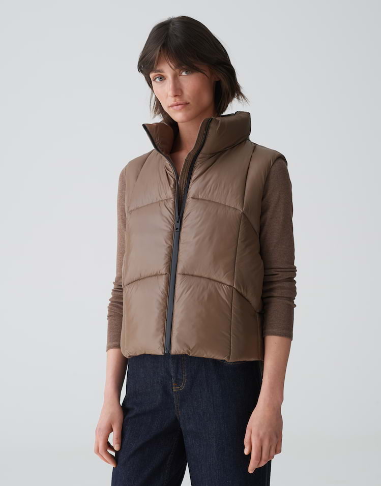 Beige Zara Zara Lange Steppweste Kapuze Lange Steppweste Von Zara