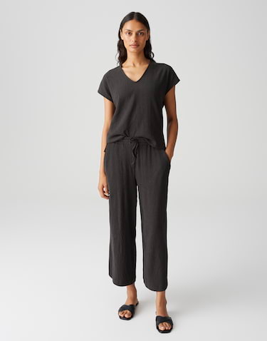 s.Oliver cropped wide leg culotte met bladprint zwart