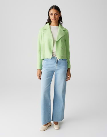 Chaqueta OPUS Humini Raw - 60% Viscosa, 40% Lana, Corte Cuadrado - Estilo Motorista, Verde O Coral
