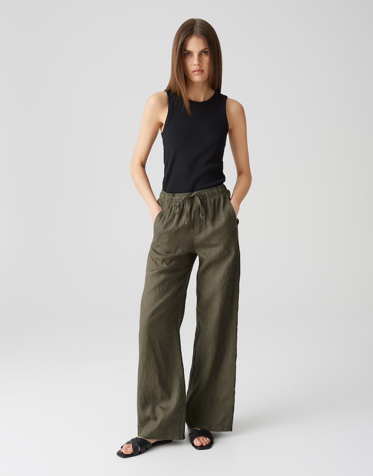 OPUS wide leg linnen broek | Mileni Bruin | Ter Horst van Geel
