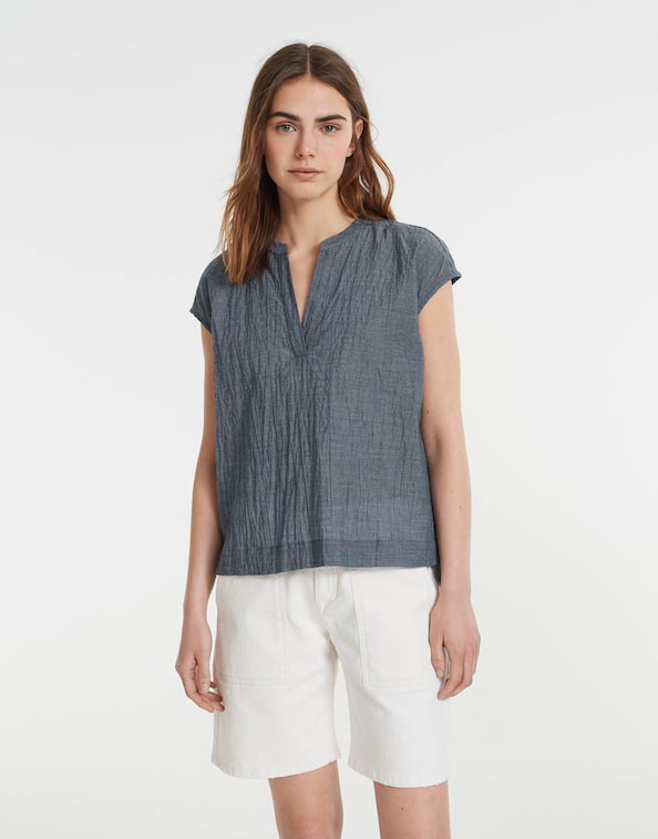 OPUS Damen Bluse Mit Crinkle-Struktur - Lässige Kurzarmbluse Aus Nachhaltigem Material