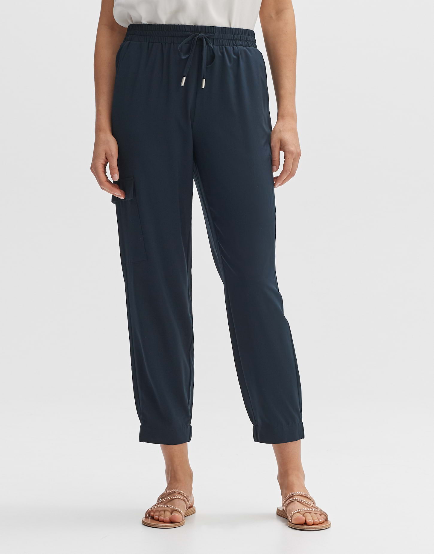 OPUS Damen Jogpants Wide Leg - Denim-Look Aus BCI Cotton, Mit Kordelzug