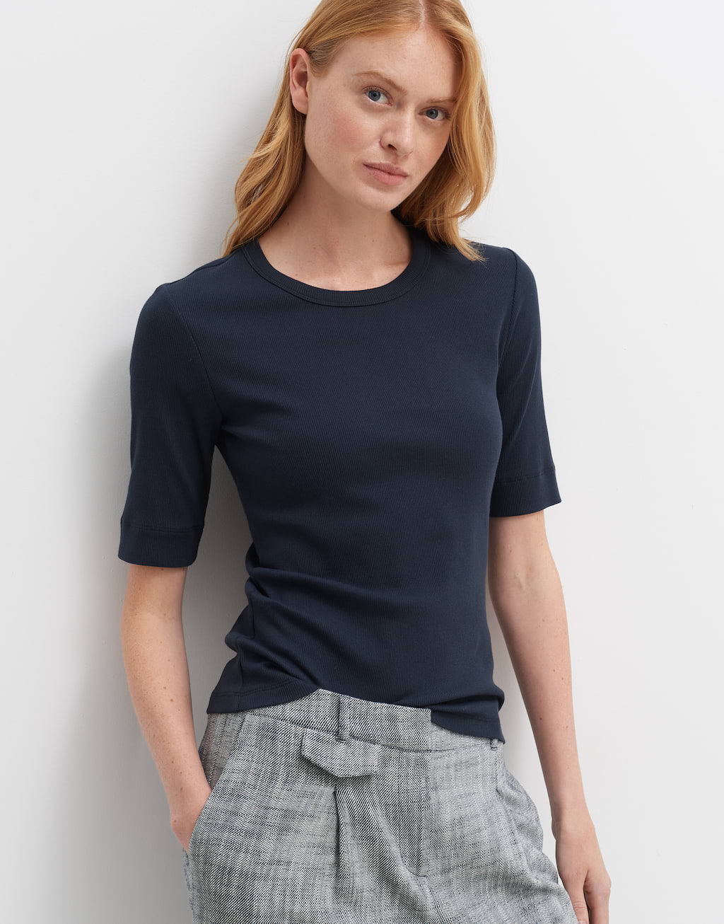 OPUS Damen Kurzarmshirt SUSTAFA Slim Rippshirt Aus BCI Cotton Mix - Feines Basic Shirt