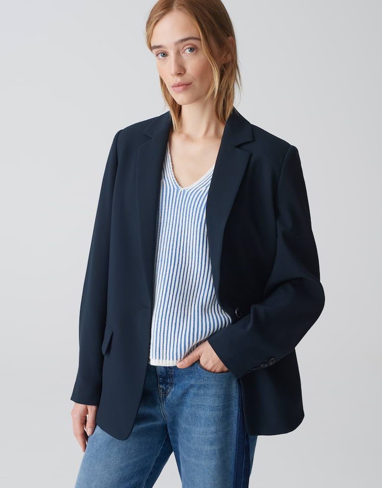 OPUS Damen Weste 'WALEA' Aus Weichem Denim – Gestreift, Mit Kordel-Detail, Lockere Passform, Aus BCI Cotton