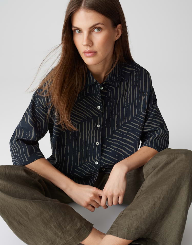 OPUS Damen Bluse Dreiviertelarm - Karierte Hemdbluse Regular Passform