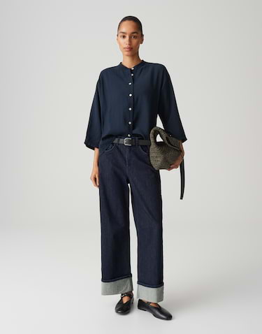 OPUS Damen Hemdblose Mit Dreiviertelarm - Weiche Twill Bluse Mit Faltendetail - Loose Fit