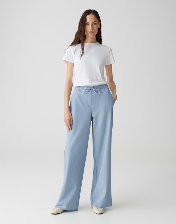 OPUS Damen Jogpants Wide Leg - Denim-Look Aus BCI Cotton, Mit Kordelzug