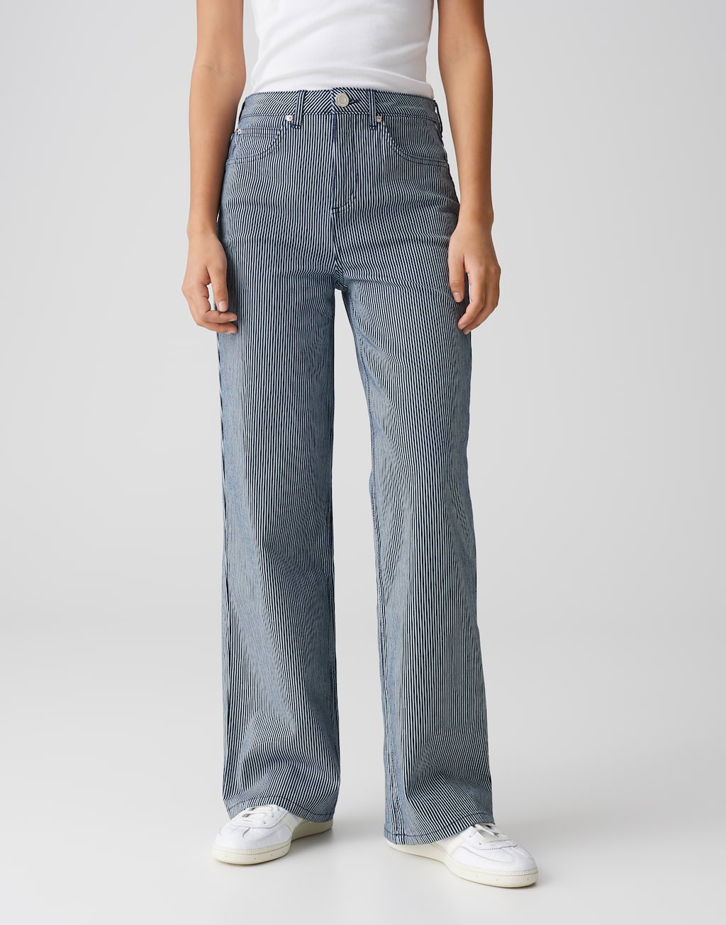 OPUS Damen Wide Leg Jeans – Gestreift, High Waist, Mit Stretch Für Lässigen Komfort