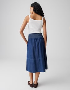 Jupe vintage en viscose taille M/L, jupe bleue à motif graphique