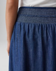 Jupe Femme Taille M - Bleu Viscose - Ligne A - Motif Floral - Longueur Midi