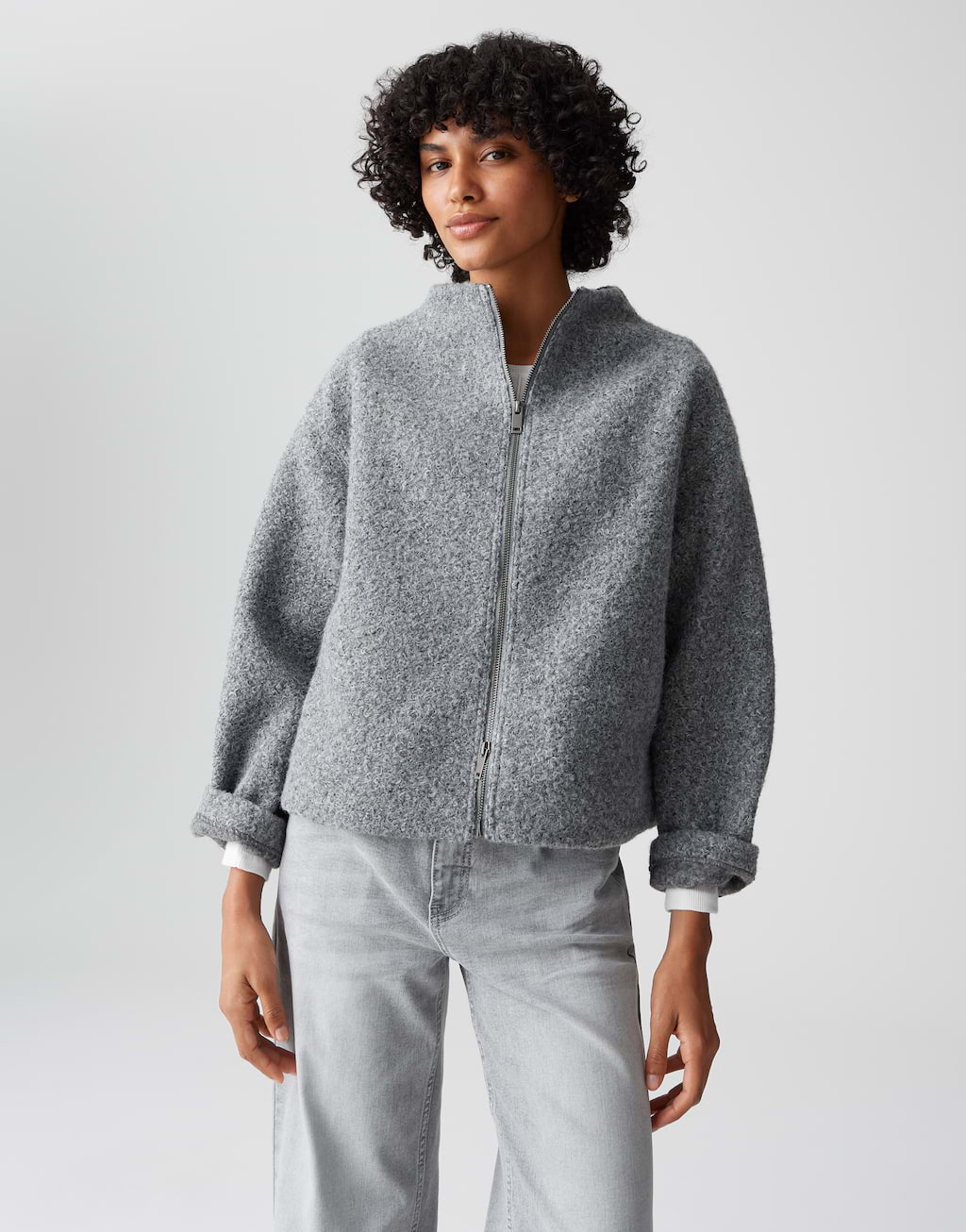 ジャケット・アウター Herlipto Romy Wool-Blend jacket gray Wool blend blouson with ruffled hem - Graphit | s.Oliver
